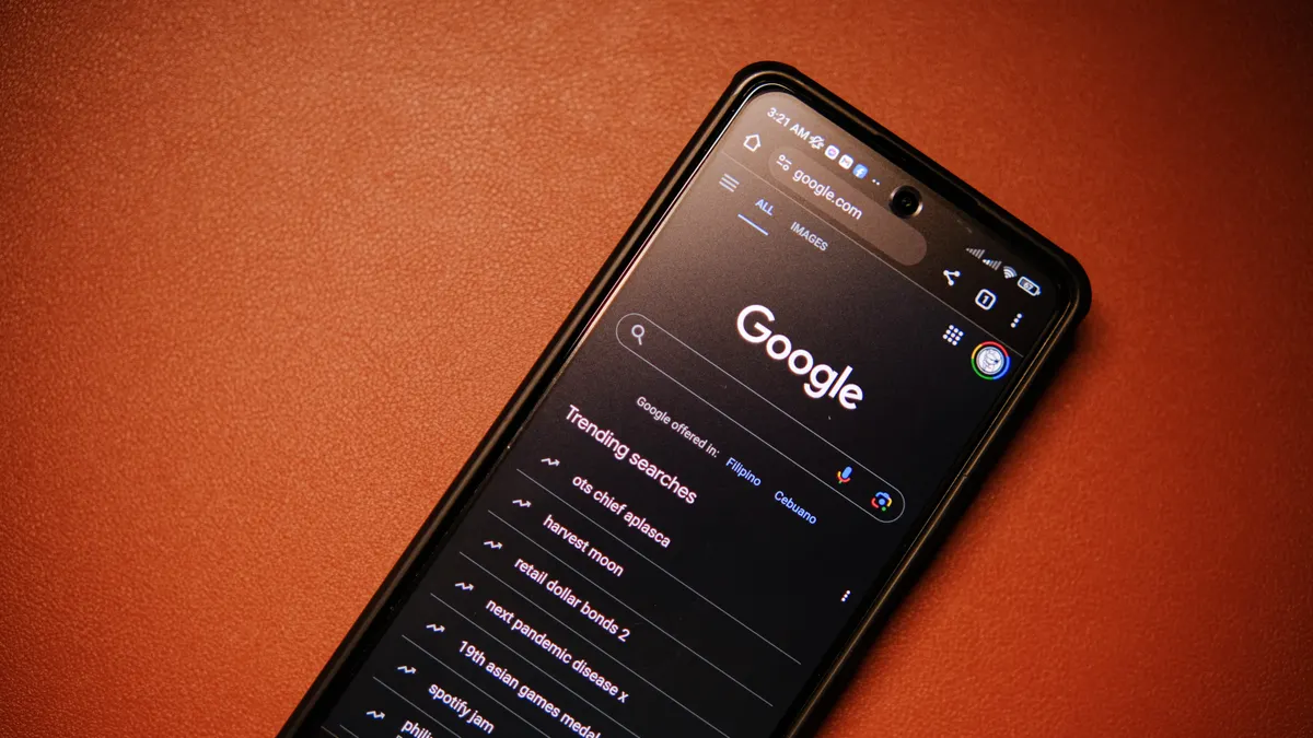 Phone showing Google search results