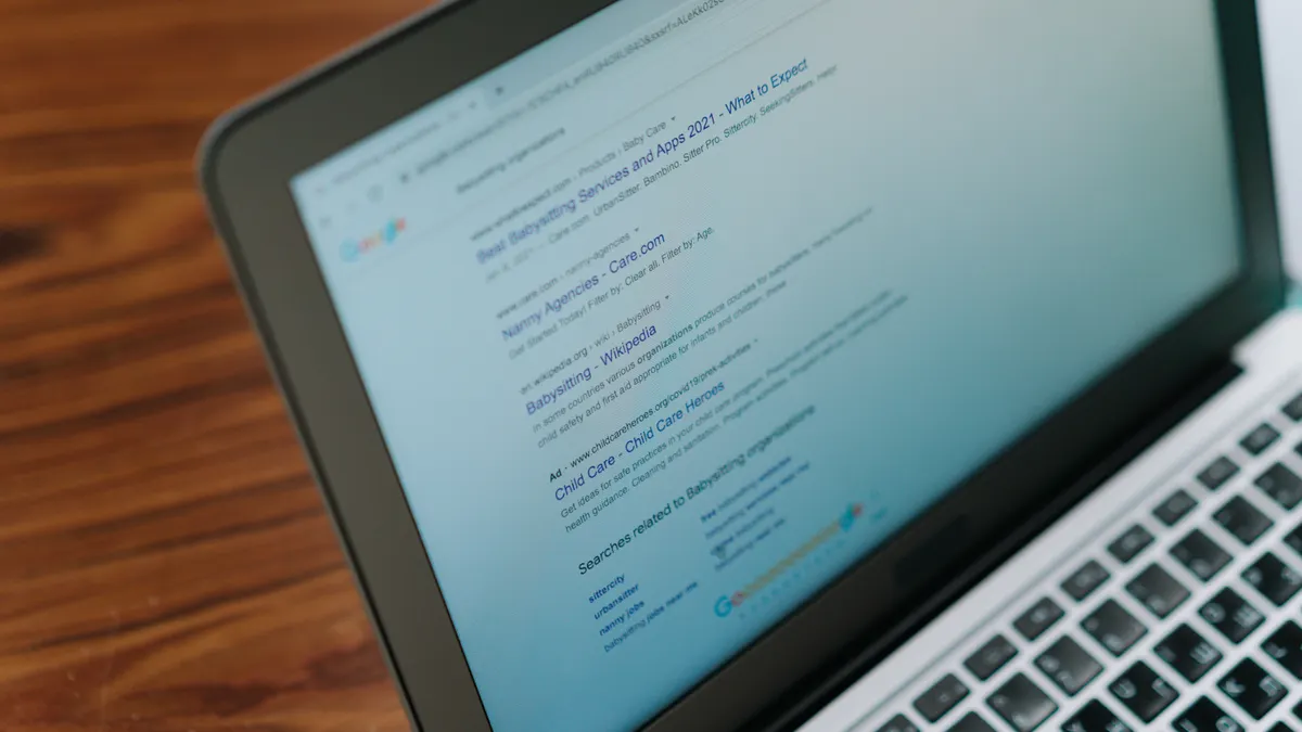 laptop displaying a search results page